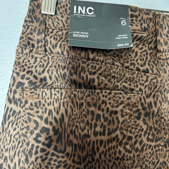 INC Leopard Print Skinny Pants High Rise Core Denim Brown Animal Print Size 6/28 - Picture 5 of 7